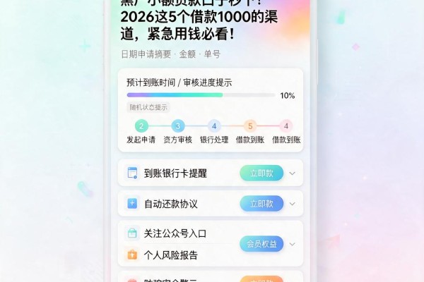 黑户小额贷款口子秒下!2026这5个借款1000的渠道,紧急用钱必看