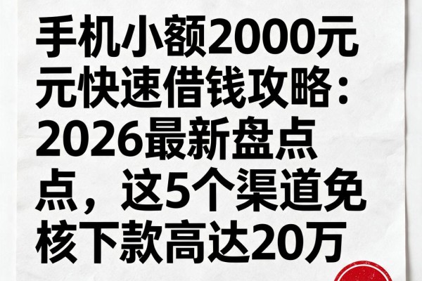手机小额2000元快速借钱攻略：2026最新盘点，这5个渠道免审核下款高达20万