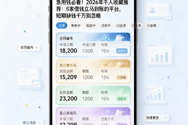 急用钱必看!2026年千人收藏推荐:5家借钱立马到账的平台,短期缺钱千万别忽略