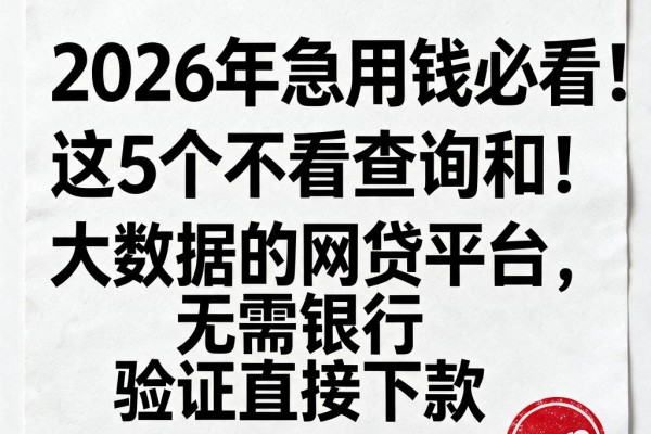 2026年急用钱必看!这5个不看查询和大数据的网贷平台,无需银行验证直接下款