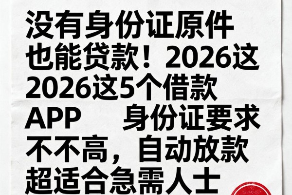 没有身份证原件也能贷款！2026这5个借款APP身份证要求不高，自动放款超适合急需人士