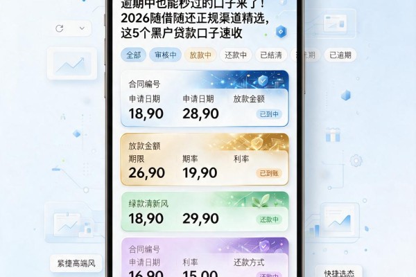 逾期中也能秒过的口子来了！2026随借随还正规渠道精选，这5个黑户贷款口子速收