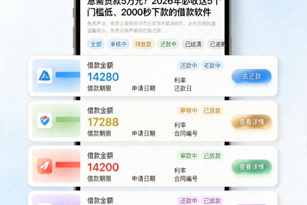 急需贷款5万元?2026年必收这5个门槛低、2000秒下款的借款软件