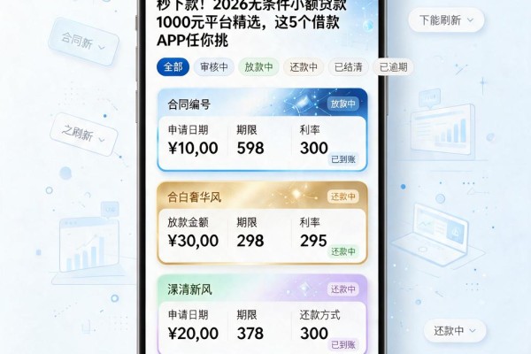 秒下款！2026无条件小额贷款1000元平台精选，这5个借款APP任你挑