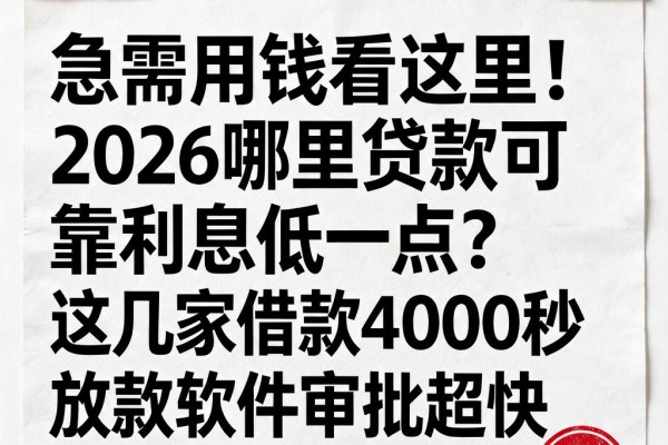 急需用钱看这里!2026哪里贷款可靠利息低一点?这几家借款4000秒放款软件审批超快