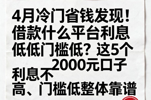 4月冷门省钱发现!借款什么平台利息低门槛低?这5个2000元口子利息不高、门槛低整体靠谱