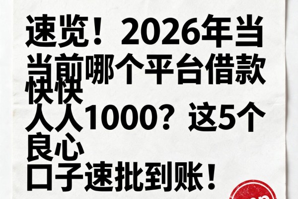 速览!2026年当前哪个平台借款快人人1000?这5个良心口子速批到账!
