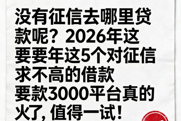 没有征信去哪里贷款呢?2026年这5个对征信要求不高的借款3000平台真的火了,值得一试!
