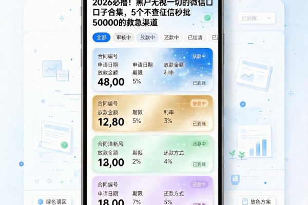 2026必撸!黑户无视一切的微信口子合集,5个不查征信秒批50000的救急渠道