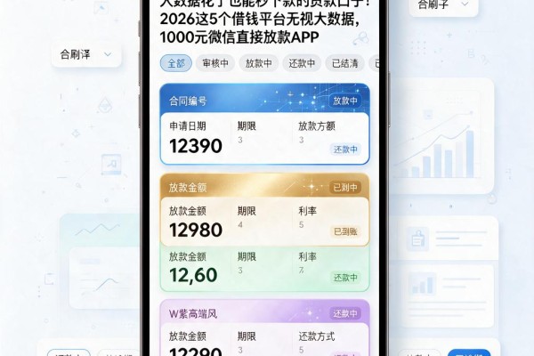 大数据花了也能秒下款的贷款口子!2026这5个借钱平台无视大数据,1000元微信直接放款APP