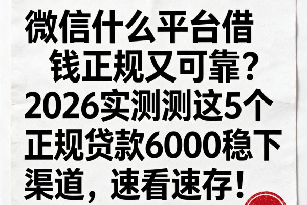 微信什么平台借钱正规又可靠？2026实测这5个正规贷款6000稳下渠道，速看速存！