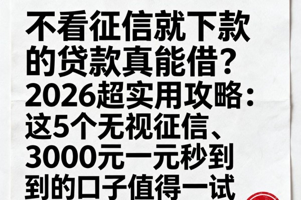 不看征信就下款的贷款真能借？2026超实用攻略：这5个无视征信、3000元秒到的口子值得一试