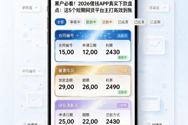 黑户必看!2026借钱APP真实下款盘点:这5个短期网贷平台主打高效到账
