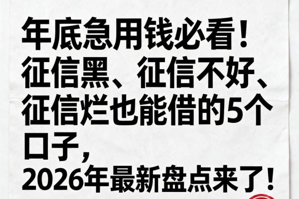 年底急用钱必看!征信黑、征信不好、征信烂也能借的5个口子,2026年最新盘点来了!
