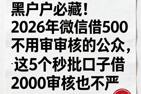 黑户必藏!2026年微信借500不用审核的公众号,这5个秒批口子借2000审核也不严