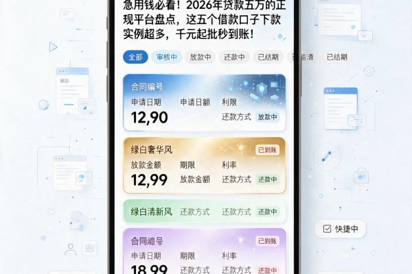 急用钱必看!2026年贷款五万的正规平台盘点,这五个借款口子下款实例超多,千元起批秒到账!