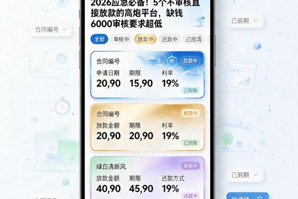 2026应急必备！5个不审核直接放款的高炮平台，缺钱6000审核要求超低