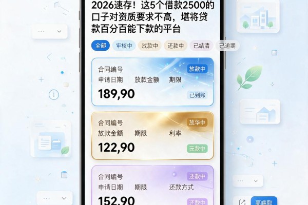 2026速存！这5个借款2500的口子对资质要求不高，堪称贷款百分百能下款的平台
