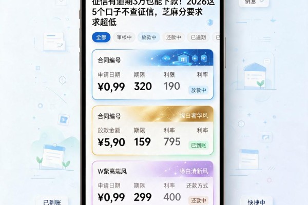 征信有逾期3万也能下款！2026这5个口子不查征信，芝麻分要求超低