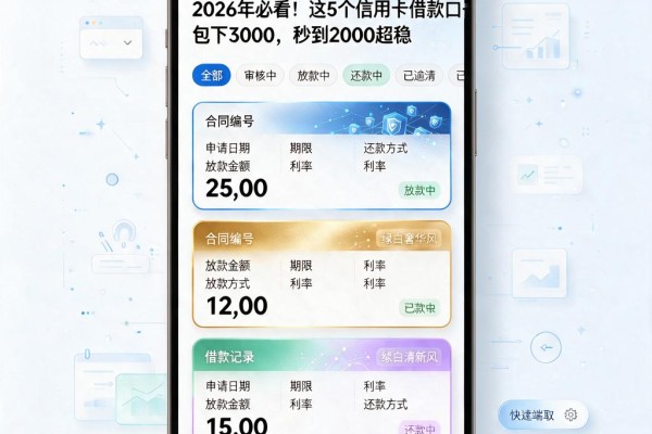 2026年必看!这5个信用卡借款口子包下3000,秒到2000超稳