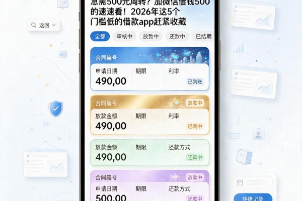 急需500元周转?加微信借钱500的速看!2026年这5个门槛低的借款App赶紧收藏
