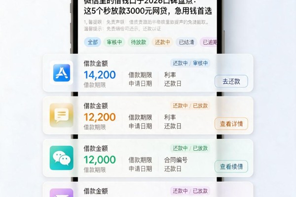 微信里的借钱口子2026口碑盘点:这5个秒放款3000元网贷,急用钱首选