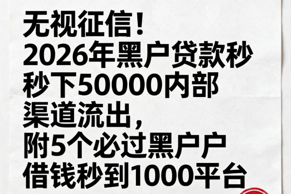 无视征信!2026年黑户贷款秒下50000内部渠道流出,附5个必过黑户借钱秒到1000平台