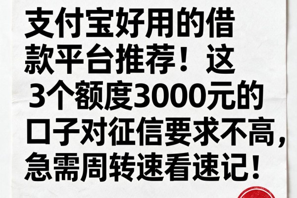 支付宝好用的借款平台推荐:这3个额度3000元的口子对征信要求不高,急需周转速看速记!