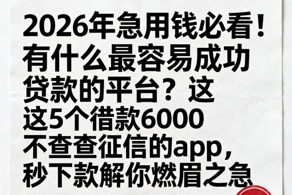 2026年急用钱必看！有什么最容易成功贷款的平台？这5个借款6000不查征信的app，秒下款解你燃眉之急