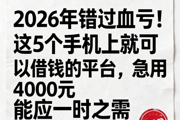 2026年错过血亏!这5个手机上就可以借钱的平台,急用4000元能应一时之需