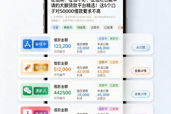 征信黑、征信不好、征信烂也能申请的大额贷款平台精选！这5个口子对50000借款要求不高