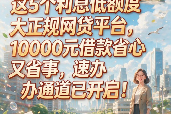 这5个利息低额度大正规网贷平台,10000元借款省心又省事,速办通道已开启!