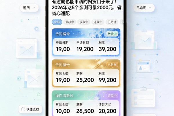 有逾期也能申请的网贷口子来了!2026年这5个亲测可借2000元,省心适配