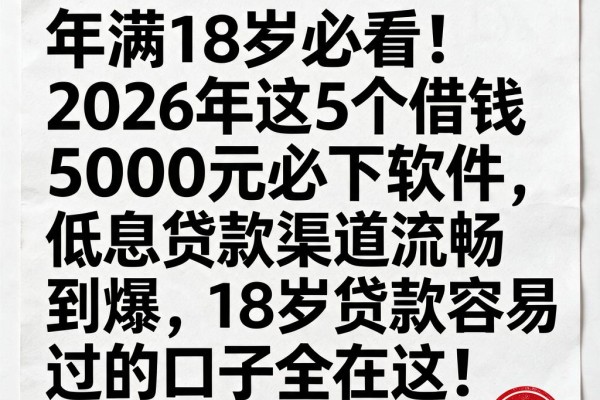 年满18岁必看！2026年这5个借钱5000元必下软件，低息贷款渠道流畅到爆，18岁贷款容易过的口子全在这！