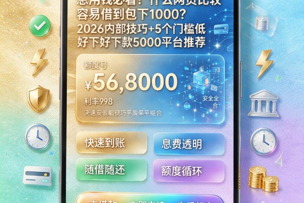 急用钱必看！什么网贷比较容易借到包下1000？2026内部技巧+5个门槛低好下款5000平台推荐