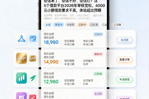 征信黑了、征信不好、征信烂?这5个借款平台2026年审核宽松,4000元小额借款要求不高,体验超出预期