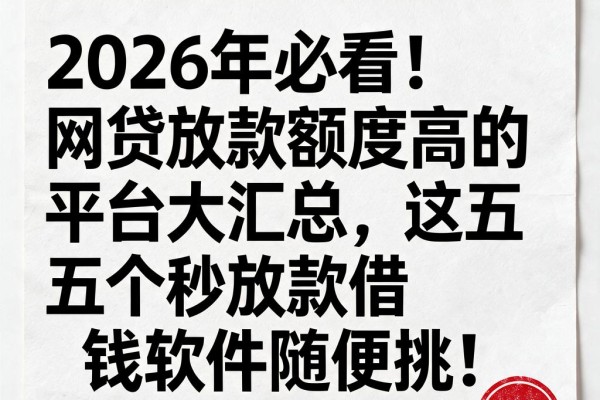 2026年必看!网贷放款额度高的平台大汇总,这五个秒放款借钱软件随便挑!