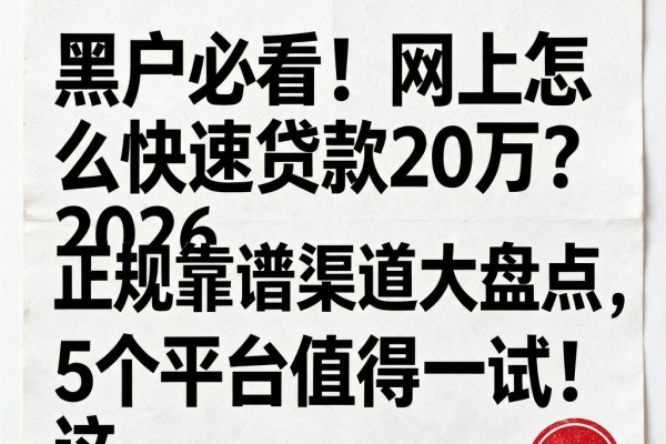 黑户必看!网上怎么快速贷款20万?2026正规靠谱渠道大盘点,这5个平台值得一试!