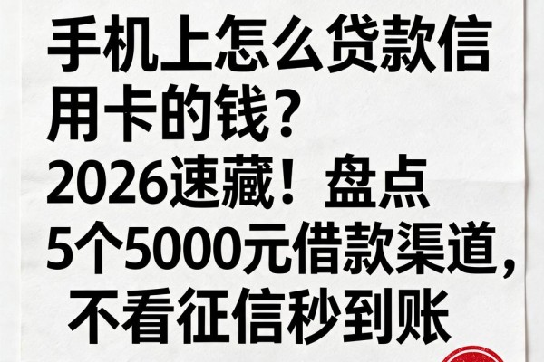手机上怎么贷款信用卡的钱？2026速藏！盘点5个5000元借款渠道，不看征信秒到账