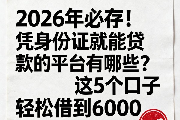 2026年必存!凭身份证就能贷款的平台有哪些?这5个口子轻松借到6000