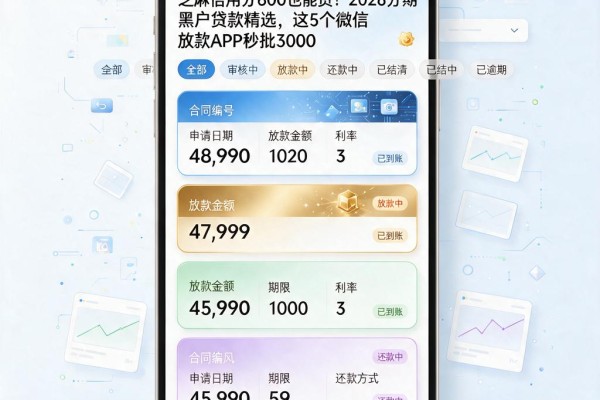 芝麻信用分600也能贷!2026分期黑户贷款精选,这5个微信放款APP秒批3000