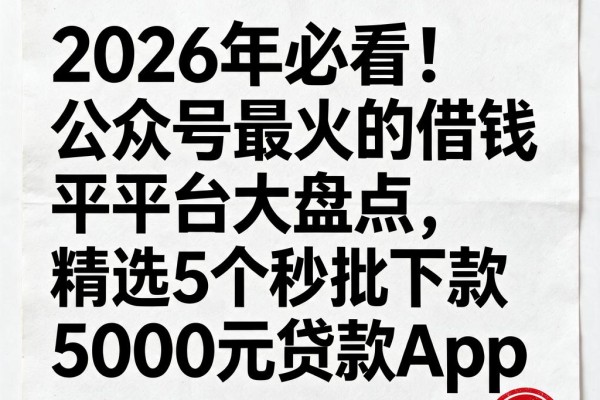 2026年必看!公众号最火的借钱平台大盘点,精选5个秒批下款5000元贷款App