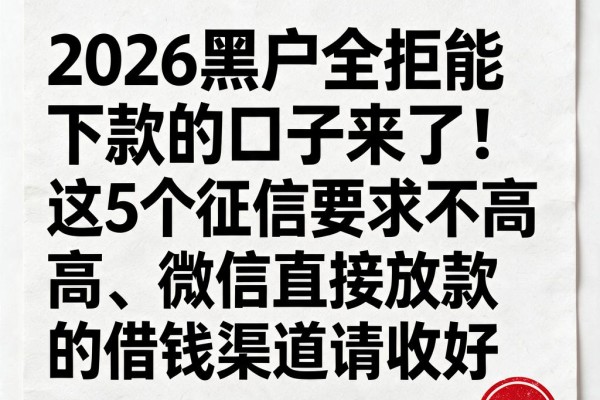 2026黑户全拒能下款的口子来了!这5个征信要求不高、微信直接放款的借钱渠道请收好