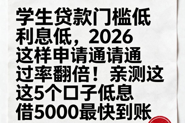学生贷款门槛低利息低,2026这样申请通过率翻倍!亲测这5个口子低息借5000最快到账