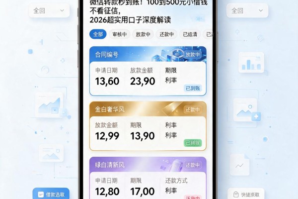 微信转款秒到账！100到500元小借钱不看征信，2026超实用口子深度解读