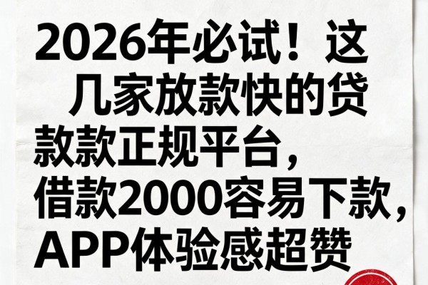 2026年必试！这几家放款快的贷款正规平台，借款2000容易下款，APP体验感超赞