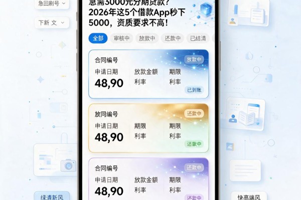 急需3000元分期贷款?2026年这5个借款App秒下5000,资质要求不高!