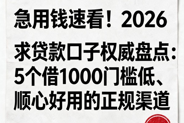 急用钱速看！2026求贷款口子权威盘点：5个借1000门槛低、顺心好用的正规渠道
