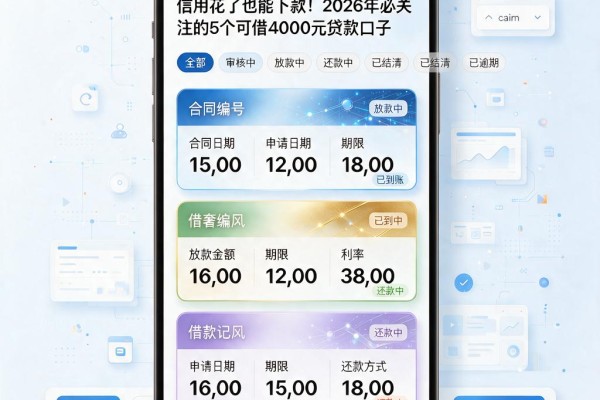 信用花了也能下款!2026年必关注的5个可借4000元贷款口子