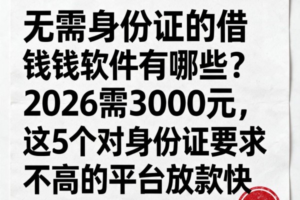 无需身份证的借钱软件有哪些?2026急需3000元,这5个对身份证要求不高的平台放款快